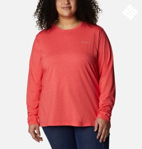 Women's Columbia Sun Trek Long Sleeve T Shirts Red | Plus Size CA-U5LA4